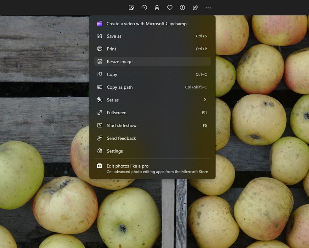 Windows photos menu